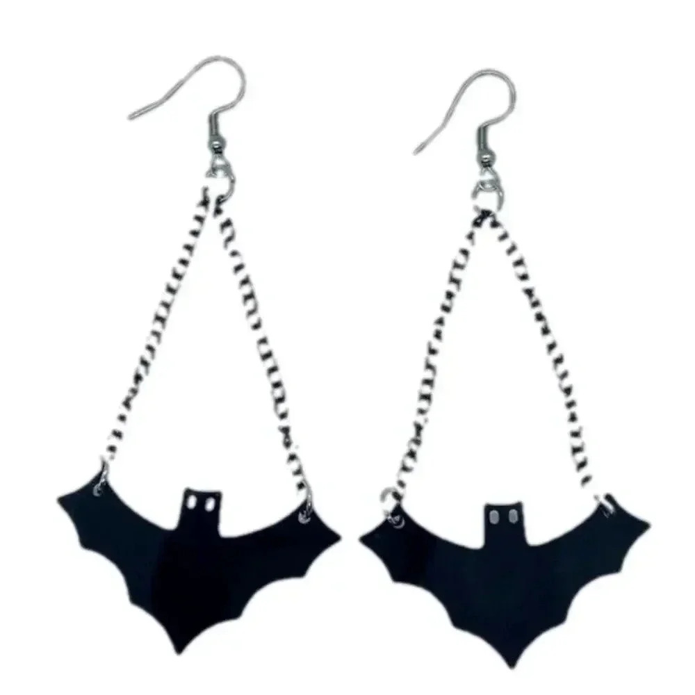 3‎ for $13 New black bat chain earrings plastic dangle bat earrings Halloween